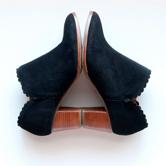 Jack Rogers Marianne Black Suede Leather Scallop Trim Ankle Boots Booties Size 8 - Picture 10 of 16